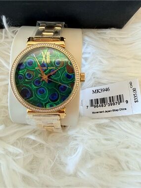 Michael Kors Gold Bracelet Watch with Green Peacock Dial